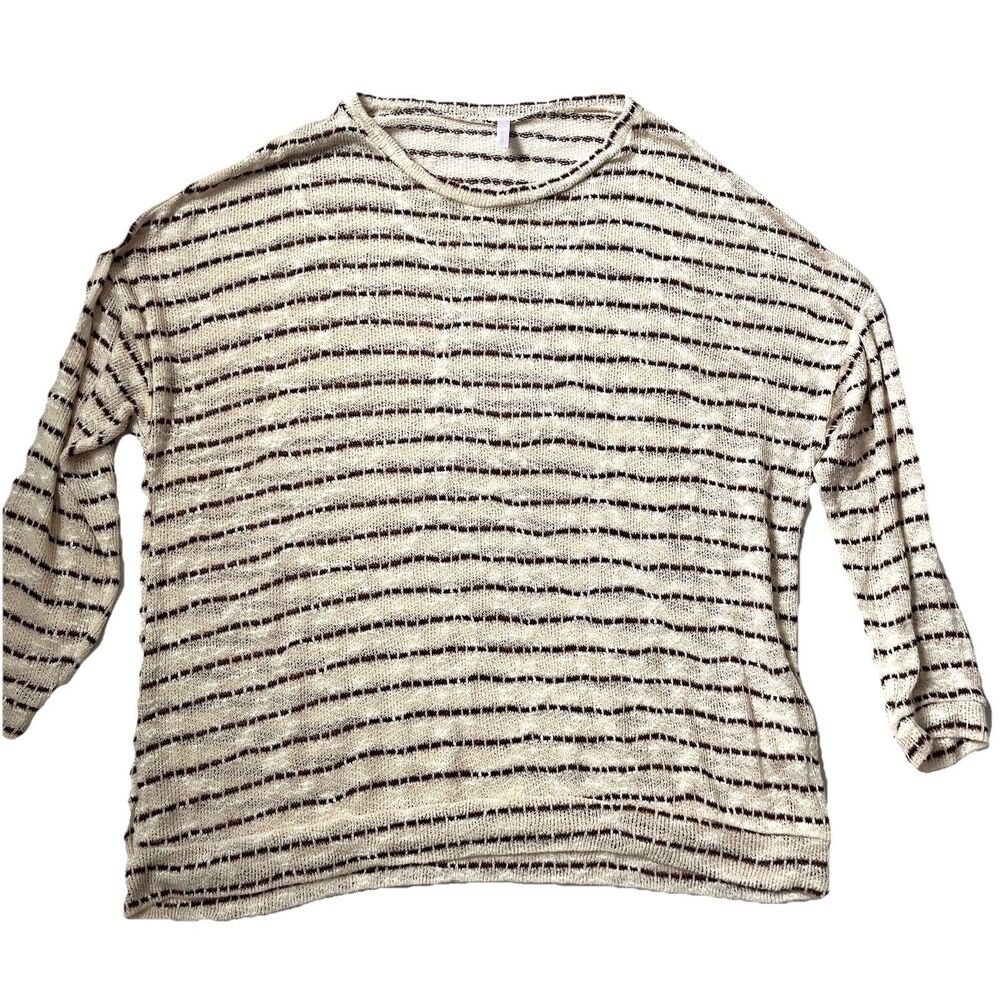 Pinkblush Maternity Sweater Womens S Cream Maroon Stripe Open Knit Lightweight